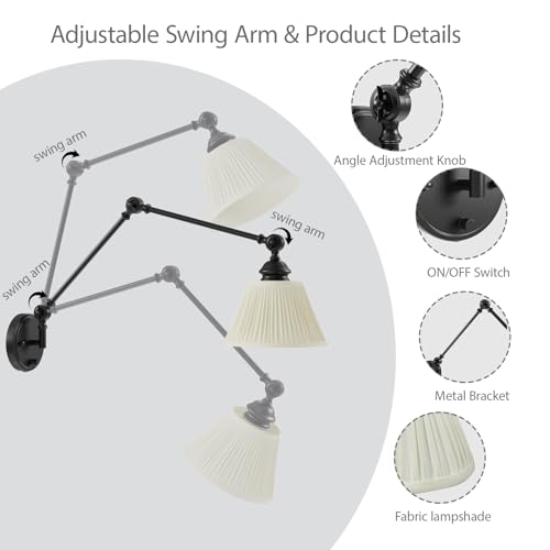 Image of Plug in Wall Sconce, Black Adjustable Swing Arm Wall Lamp, 1 Pack