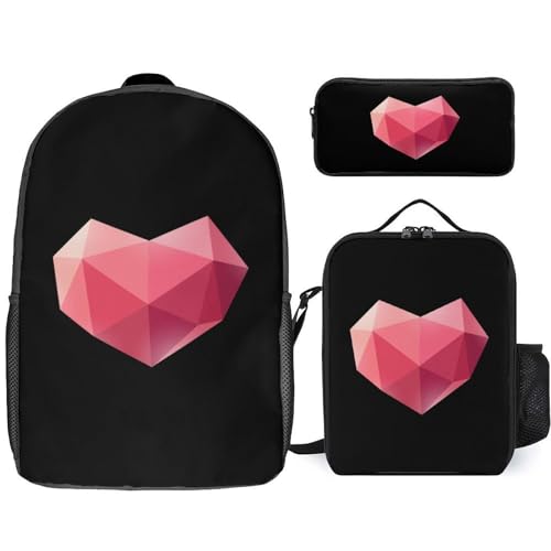 Geometry Heart Classic Backpack Lunch Bag Pencil Case 3 Piece Set Travel Daypack