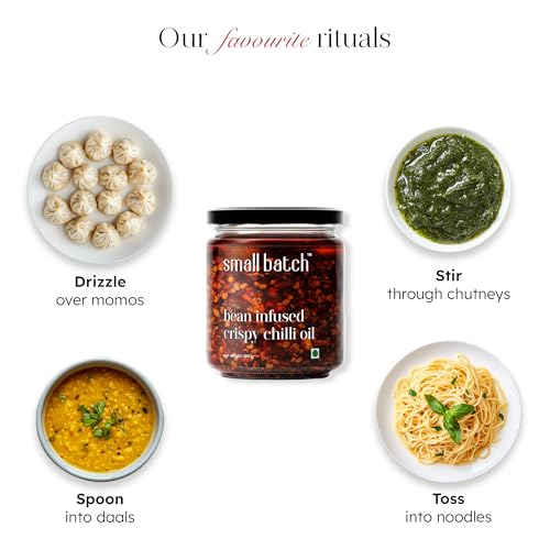 Image of SMALLBATCH Bean Infused Crispy Chilli Oil, Made with Fresh Ingredients, Perfect Condiment & Works as a Dip, Spread, Marinade, Saute, Stir-fry & Finishing Sauce, Pack of 1, 180 g, Pure Veg