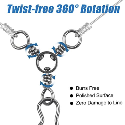 AGOOL Fishing 3 Way Swivel Snaps - 30pcs T-Turn Fishing Swivels Triple Swivels Cross Line Duo Lock Snap Swivels Fishing Lure Connectors Fishing Tackle for Trolling Catfish Rig Saltwater Freshwater