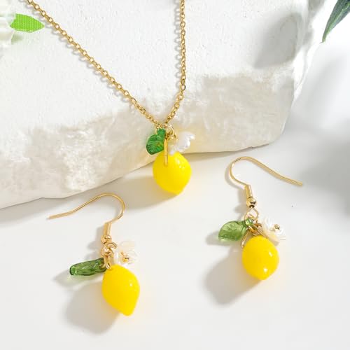 Fruit Jewelry Set for Women, Cute Fruits Necklace Earrings Set, Lightweight Fruit Theme Jewelry for Summer Daily Wear2