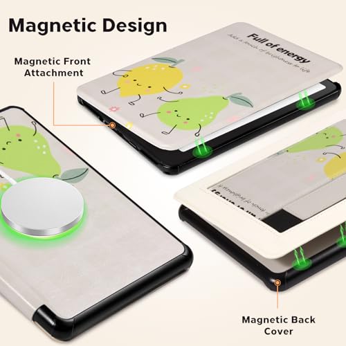 Image of CoBak Lightweight Stand Cute Case for 7 inch Kindle Paperwhite 12th Gen 2024 and Kindle Colorsoft with Right Hand Strap - Compatible with iPhone MagSafe, for Samsung /Anker Wireless Charging Pads