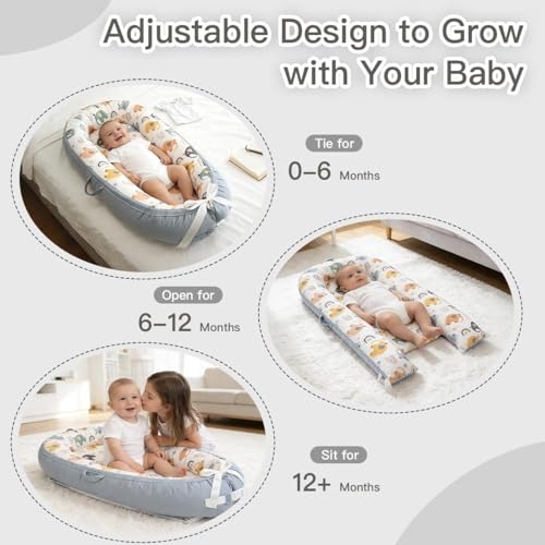 Baby Nests, Baby Lounger for Newborn, Portable 100% Breathable Cotton Infant Lounger Nest for Home and Travel, Newborn Babies Essentials Gifts 0-12 Months (Big Elephant) - Image 4