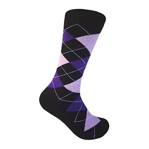 Triple M Plus Black With Purple And Lavender Argyle Dress Sock Cover