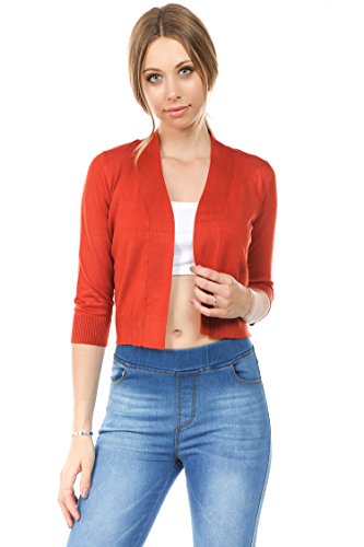 Image of Cielo Women's Soft Solid Open Front 3 /4 Sleeve Sweater Cardigan