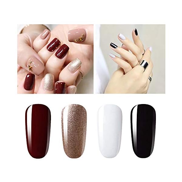 Vishine Gel-Nagellack-Set, semi-permanent, Weiß, Schwarz, Dunkelrot und Rosa, 4 Stück – Bild 3