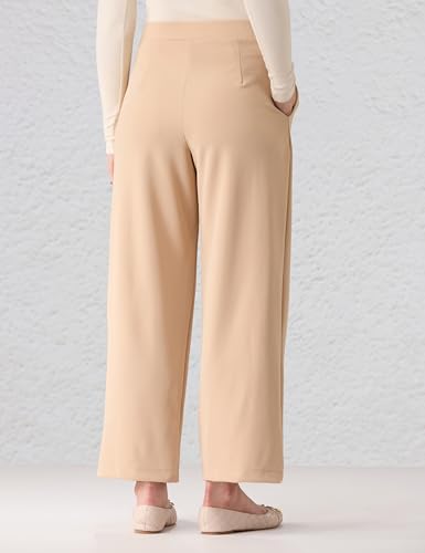 Image of Amazon Brand - Symbol Women Wide Leg Pleated Knit Crape Casual Trouser (Available in Plus Sizes)