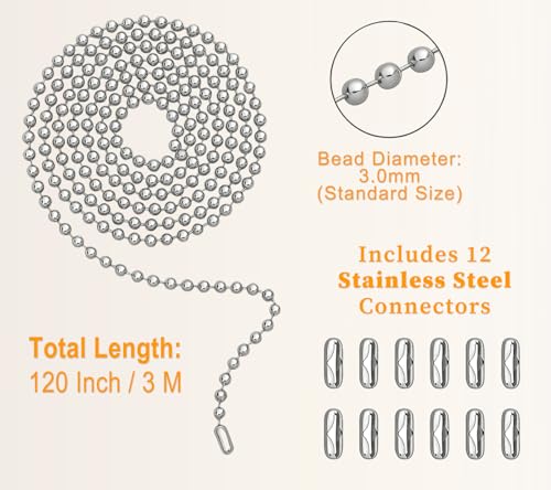 Image of 120 inch Ceiling Fan Pull Chain Extender - Stainless Steel Ball Chain