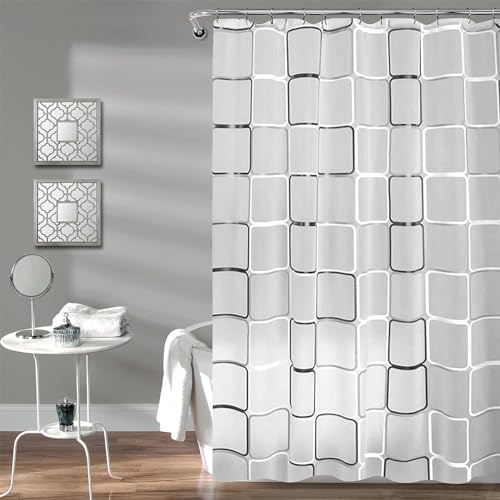 Startseite Shower Curtain - Black White Lattice Plastic Shower Curtains for Bathroom with 12 Hooks, 180 x 200 cm