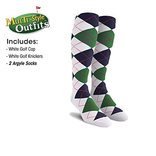 Mens Multi Style White Golf Outfit - Matching Knickers and Cap - Two Over-The-Calf Golf Socks4