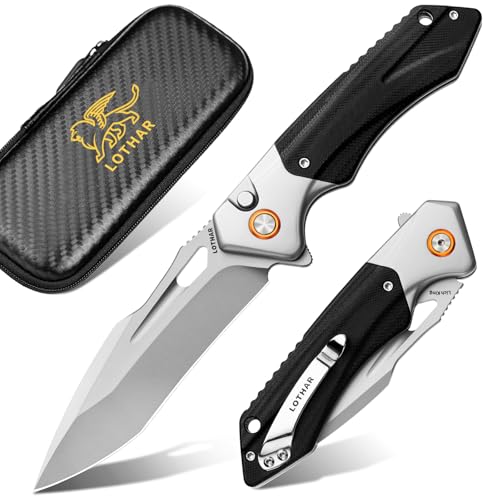 LOTHAR LICH KING Klappmesser, Scharfe 14C28N Stahl Taschenmesser, Einhandmesser mit G10 Griff, Button Lock Outdoor Messer, Survival Messer
