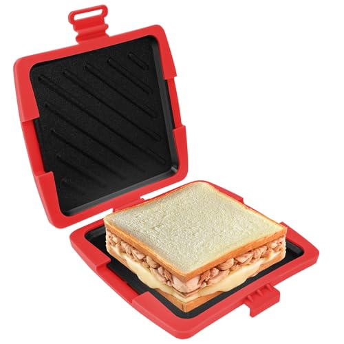 Sandwichera de silicona para microondas: Tostadora inalámbrica antiadherente para sándwiches, ideal para casa, oficina, dormitorio, horno microondas (rojo)