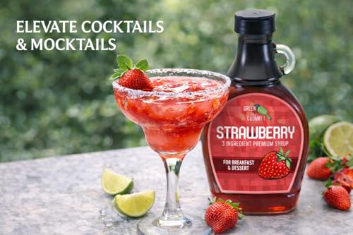 Image of Green Jay Gourmet Strawberry Syrup - 3 Ingredient Non GMO Fruit Syrup - 8oz | Non GMO & Preservative Free, Perfect for Breakfast, Pancakes, Waffles, French Toast, Coffee, Drinks & Desserts