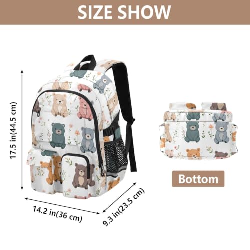 Mochila de computadora grande de 17.5" con dibujo de oso y refuerzo lumbar escolar 3
