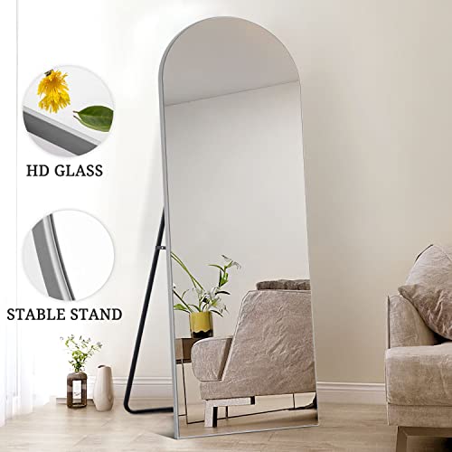 Image of PexFix Arched Full Length Mirror,Floor Body Mirror with Stand,Full Length Wall Mirror with Wood Frame,Dressing Mirror for Bedroom,Silver,64''x21'' (USAM019)