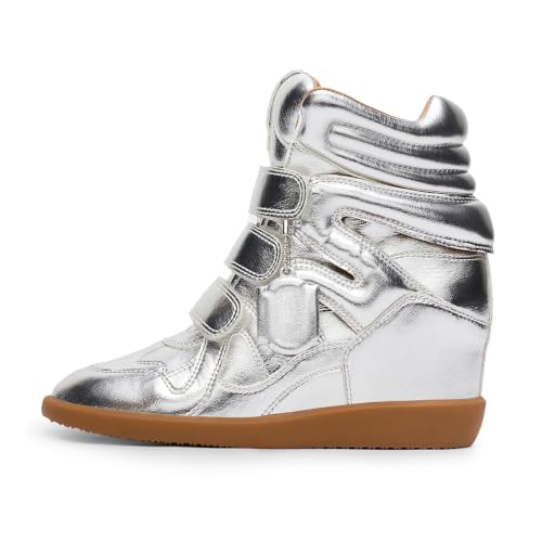 Image of Dsevht Hidden Wedge Sneakers for Women High Top Fashion Sneaker Suede High Heel Platform Tennis Triple Strappy Band Casual Vintage Dressy Comfy Campus Trendy Retro Sneaker