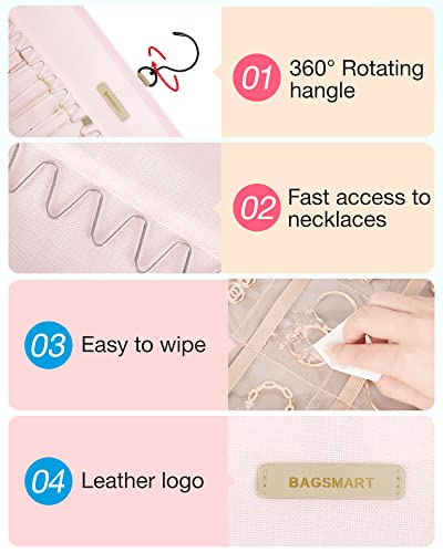 Image of BAGSMART Hanging Jewelry Organizer Necklace /Earring /Ring 2-Sided M Pink