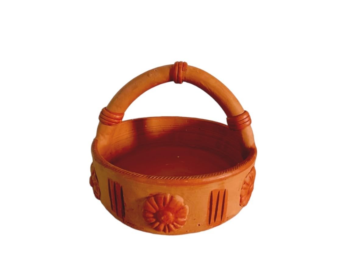 VASDECOR Terracotta Clay Home Decorative Basket Flower Pot | Planter for Indoor Plants | Ideal for Home Decor or Showpiece | Eco Friendly - Length- 17 cm | Width - 16 cm | Height - 25 cm (B0CZTHCB69) Amazon Price History, Amazon Price Tracker