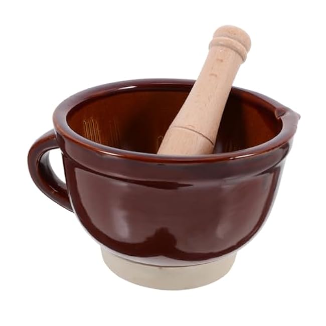 Happyyami Wooden Garlic Set Pestle Manual Garlic Mincer Bowl for Kitchen Seasoning Simple Kitchen Tool