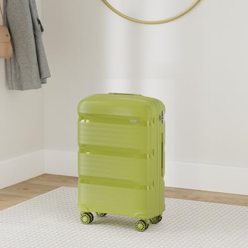 Image of Kono Luggage Set Hard Shell Travel Trolley with 4 Spinner Wheels TSA Combination Lock Lightweight Polypropylene Suitcase, Green, 20 inch /24 inch /28 inch, Luggage Set