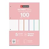 Miquelrius - Bloc de recambio, 100 hojas cuadriculadas 5x5 mm, Papel opaco 90 g/m², Recambio hojas A4 perforadas para carpeta de anillas o archivadores, Material escolar, 5 colores de hojas