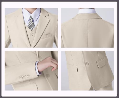 Image of Suit for Boy Formal Slim Fit Tuxedo 5 Pieces Kids Toddler Wedding Outfit Blazer Pants Vest Set Boys Suits