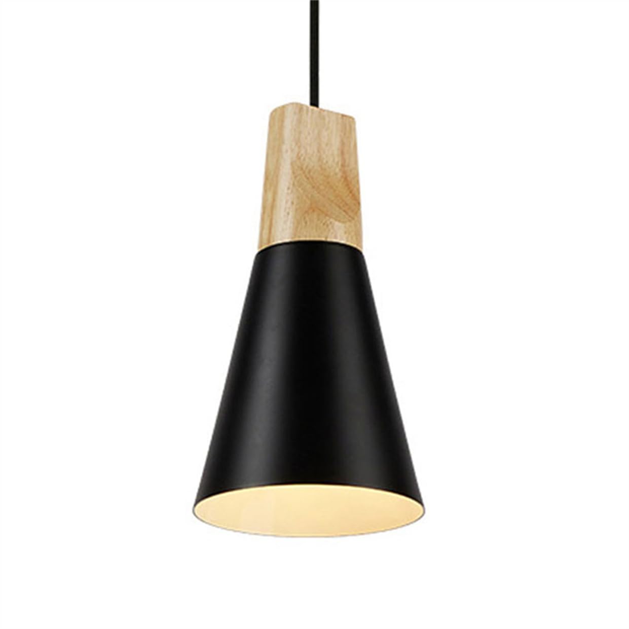 YGZPALH Wooden Modern Pendant Light Black Aluminum Nordic Chandeliers 1-Light Unique Rustic Dining Room Hanging Light Wooden Dome Pendant Light Fixture for Foyer,Hallway,Foyer,Bedroom (White)
