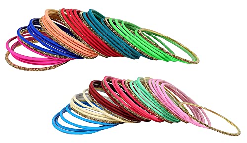 Image of NMII Stylish Multi colour Metal Bangles set for women and Girls with Zari and Cutting Design | Fancy Multicolour Bangles for women | Metal Chudi Set For Women | Women's Bangles