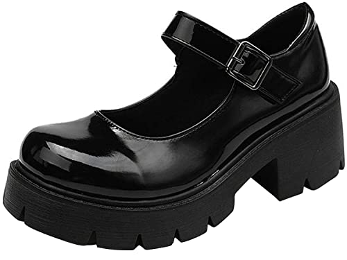 Image of Women's Platform Mary Janes Chunky Heel Ankle Strap Uniform Dress Shoes Heeled Gothic Lolita Oxfords