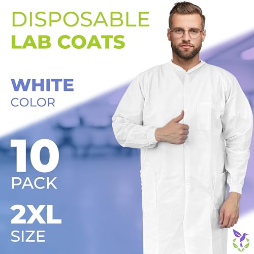 AMZ Medical Supply Casaco de laboratório descartável branco Pacote com 10 vestidos descartáveis à pr