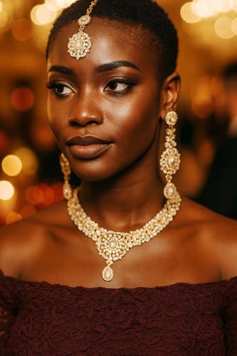 Touchstone Indian jewelry sets for women gold wedding tikka necklace set guest costume fancy bridal jewellery rhinestone crystal elegant formal prom evening wear dainty accessories - Image 4