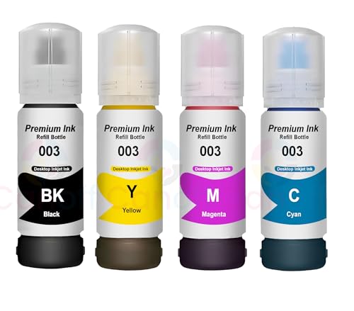 Image of CANOFF 003 Ink for Epson L3110, L3150, L3250, L3252 L3115, L3116, L3101, L3210, L3215, L3216, L3151, L3152, L3156, L5190 Printer - Compatible Ink Bottle for Epson 003 (Black, Cyan, Magenta, Yellow)