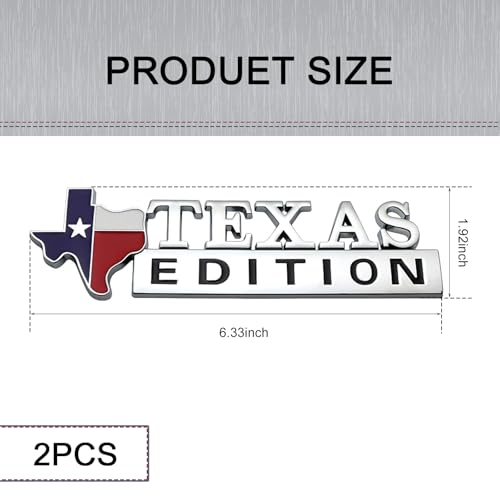 Image of 2 PCS Texas Edition Emblem, Texas State Flag Shape, 6.3 inch x 1.9 inch ABS 3D Car Badge, Self-Adhesive Decal for Fender, Side Door, Universal Fit for Cars, Trucks, SUVs (Silver)