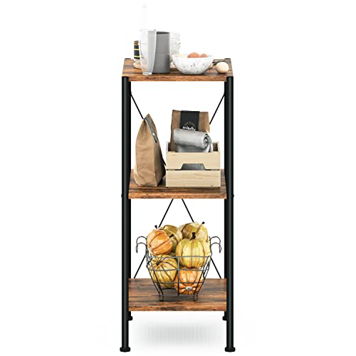 3 Tier Storage Shelves Narrow Shelf Unit Metal Shelves Shelf Free Standing Shelf Organisers Modern Shelf Ladder Shelf Bookshelf For Bathroom Kitchen Bedroom Hallway Steel & Wooden Black & Brown #TOP3