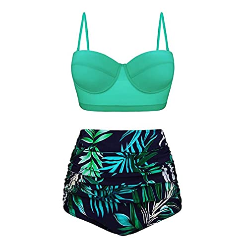 Dinglong Bikini Lactancia Dos Piezas con Parte Superior de Bikini de Color sólido para Mujer Mujer (Mint Green, L)