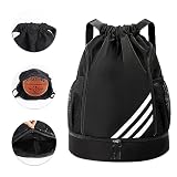 Lollanda Turnbeutel Sportbeutel mit Kordelzug, Drawstring Rucksack Fussball Training, Sportbeutel Leicht Wasserdicht, Nylon Fußballtasche Rucksäcke Groß für Schwimmen Reisen Fitnessstudio(Schwarz)