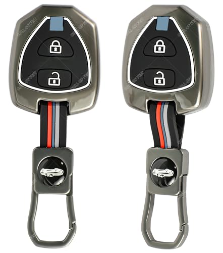 Image of Coll of Fest Premium Metal Silicon Key Cover Compatible with Toyota Innova Fortuner Corolla 2 Button Smart Key Cover Metal & Silicon Protection Glow in the Dark