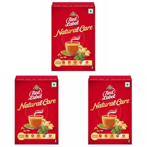 Image of Red Label Brooke Bond Natural Care Tea, With 5 Ayurvedic Ingredients, Ginger, Leaf, 100 Gram (Pack of 3)