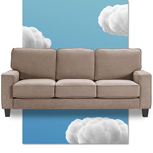 Serta Palisades Sofas With Storage 1 Modern Design, Track Arms, Foam-Filled Cushions, Easy-To-Clean Fabric Upholstery, 77", Soft Tan #TOP23