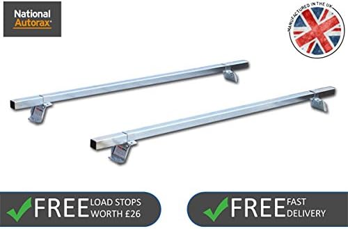 2 Heavy Duty Steel-Line Roof Bars + Free Load Stops fits the Ford Transit Connect 2002 to 2013