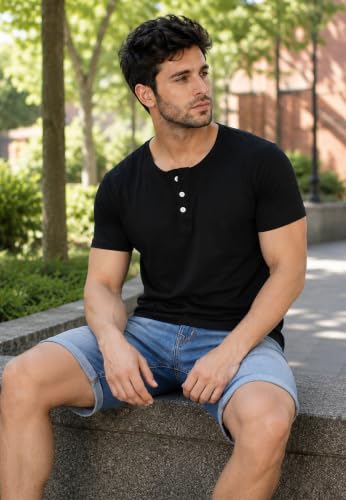 Image of London Hills T Shirt for Man | Men Henley Neck Tshirts | Tshirt Shirts Men | Gym T Shirts for Mens Workout T-Shirts for Man Cotton Stylish Henly Neck T Shirt Half Sleeve Regular Fit Solid Multicolour