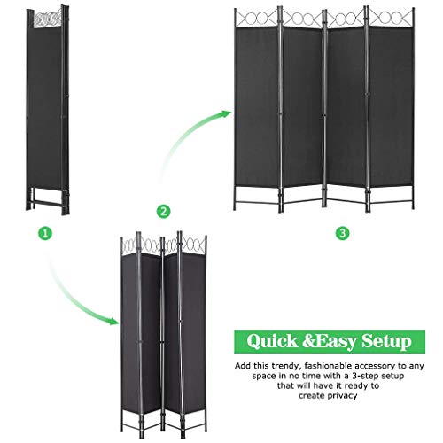 image for PayLessHere 4 Panel Room Divider 6FT Steel Frame Screen Folding Privac
