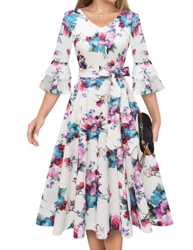 DRESSTELLS Womens Cocktail Dress 2025 Homecoming Fall Vintage Long 3/4 Bell Sleeves Semi Formal Dresses for Wedding Guest