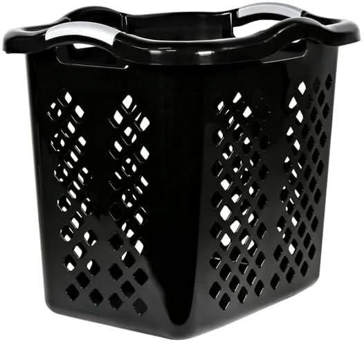 Plastic Laundry Hamper Basket 2 Bushel with Comfort Handles to Easily Carry for Bedroom and Laundry Room, Black