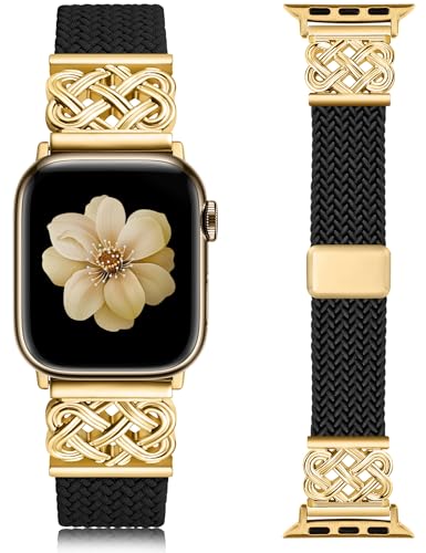 Image of TOYOUTHS Braided Magnetic Band Compatible with Apple Watch Bands 38 /40 /41 /42 /44 /45 /46 /49mm Women Men, Dressy Celtic Metal Stretchy Elastic Strap for iWatch Series 11 10 9 8 7 6 5 4 SE /Ultra 3 2 1
