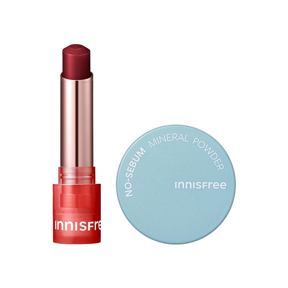 Innisfree Dewy Tint Lip Balm - Power Cherry 3.2g & Innisfree No Sebum Mineral Powder 5 grams for Oil Control | Perfect Pout & Flawless Finish Combo-image-5