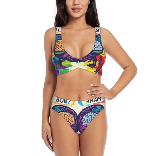 Maillot de bain 2 pièces ventre plat à imprimé cerveau asymétrique