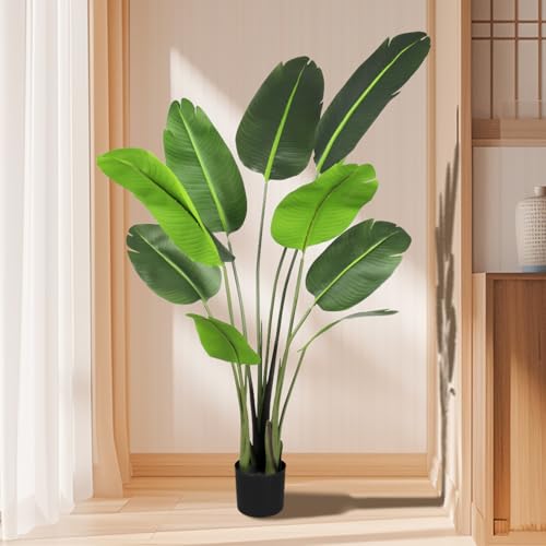 Goleray Planta artificial de ave del paraíso de 5 pies de alto (1 unidad), árboles topiarios artificiales de pie, decoración verde falsa para decoración de otoño al aire libre, porche delantero,