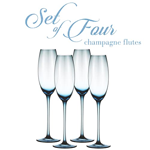 Berkware Set Of 4 Colored Glasses - Luxurious And Elegant Sparkling Blue Colored Glassware - Champagne Flutes #TOP1