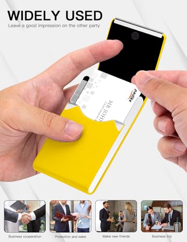 Image of Padike Professional Business Card Holder PU Leather Business Card Case Name Card Holder Slim Metal Pocket Card Holder with Magnetic Shut (Y-Yellow)